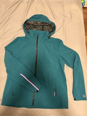 Huk Teal Hooded Jacket with Pink Trim